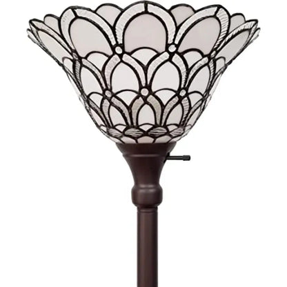 62" Brown And White Floor Lamp With White Peacock Feather Glass Bell Shade HomeRoots