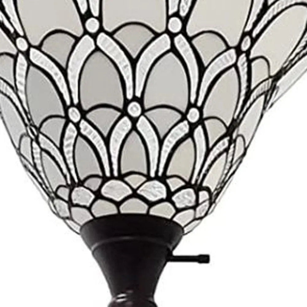 62" Brown And White Floor Lamp With White Peacock Feather Glass Bell Shade HomeRoots