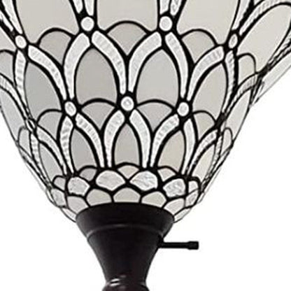 62" Brown And White Floor Lamp With White Peacock Feather Glass Bell Shade HomeRoots