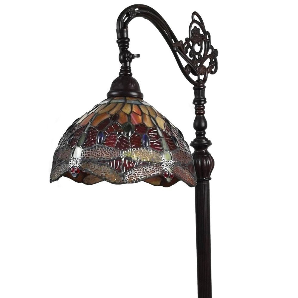 61" Black And Red Torchiere Floor Lamp With Red Dragonfly Glass Dome Shade HomeRoots