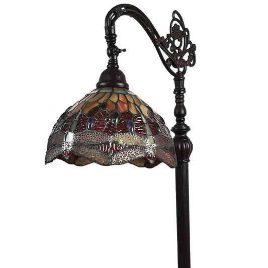 61" Black And Red Torchiere Floor Lamp With Red Dragonfly Glass Dome Shade HomeRoots