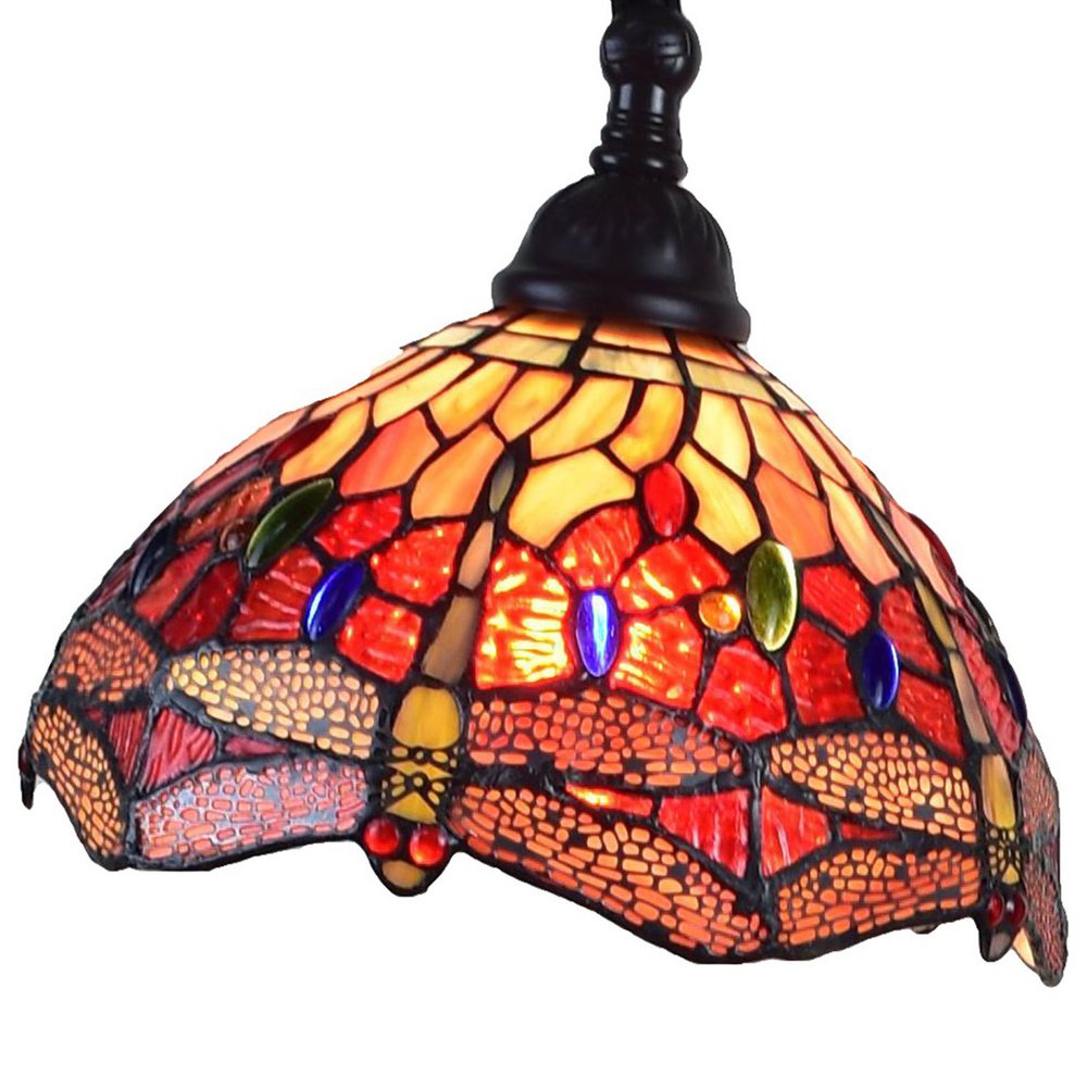 61" Black And Red Torchiere Floor Lamp With Red Dragonfly Glass Dome Shade HomeRoots