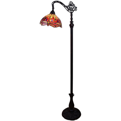 61" Black And Red Torchiere Floor Lamp With Red Dragonfly Glass Dome Shade HomeRoots