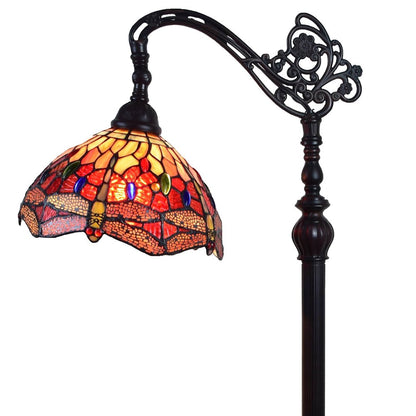 61" Black And Red Torchiere Floor Lamp With Red Dragonfly Glass Dome Shade HomeRoots