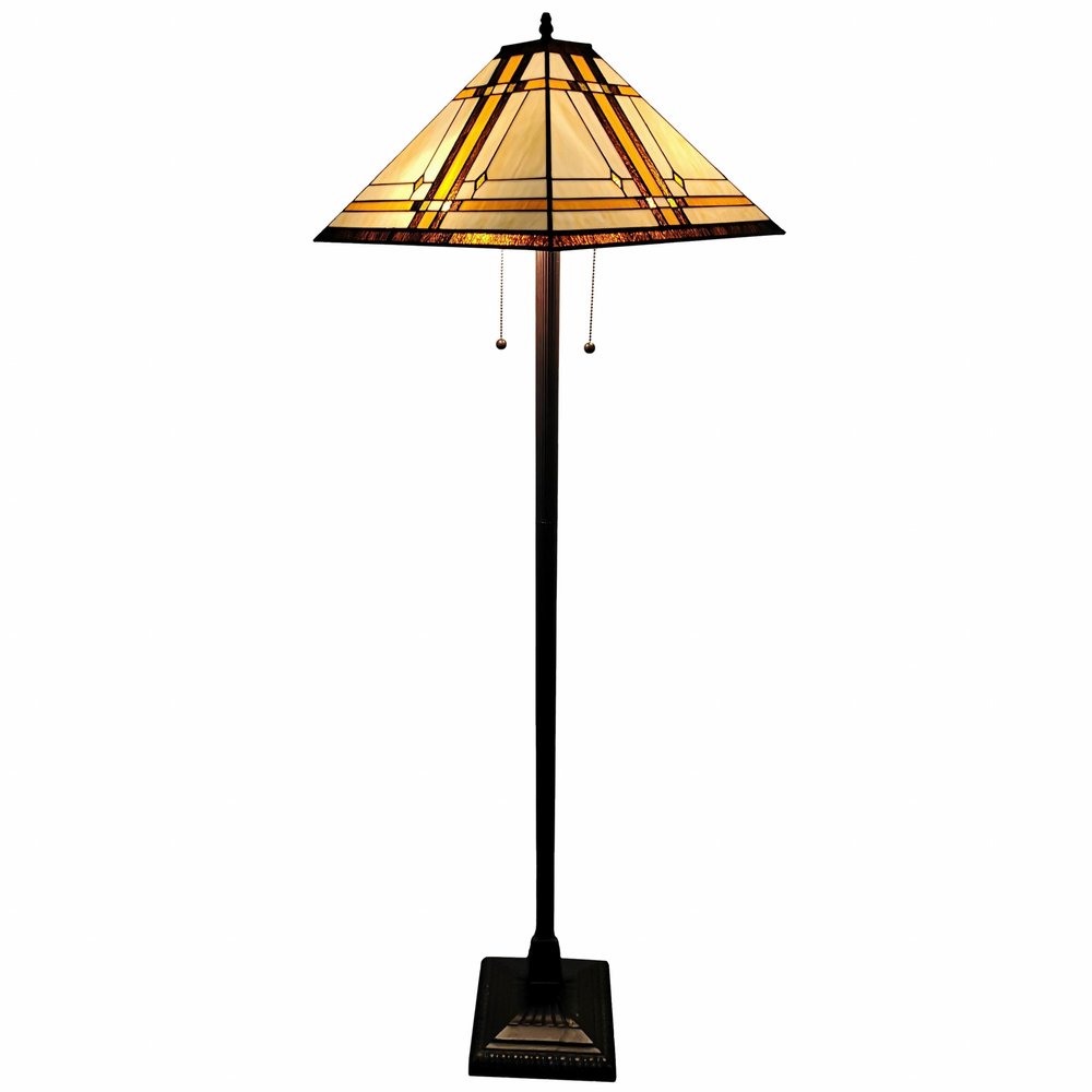 62" Brown And White Two Light Floor Lamp With Brown And White Glass Cone Shade HomeRoots
