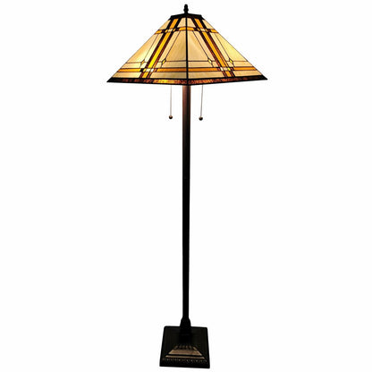 62" Brown And White Two Light Floor Lamp With Brown And White Glass Cone Shade HomeRoots