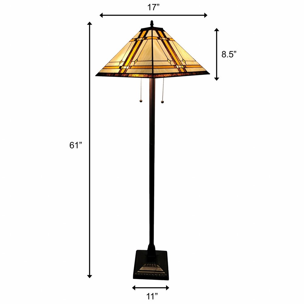 62" Brown And White Two Light Floor Lamp With Brown And White Glass Cone Shade HomeRoots