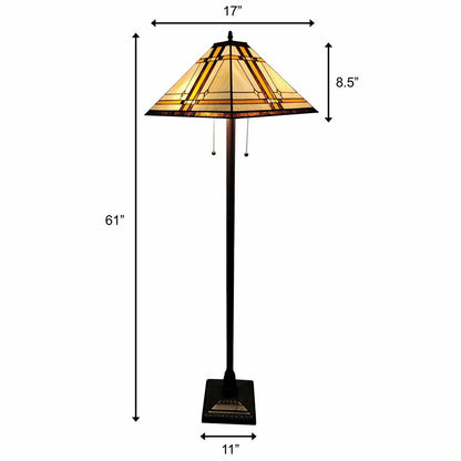 62" Brown And White Two Light Floor Lamp With Brown And White Glass Cone Shade HomeRoots