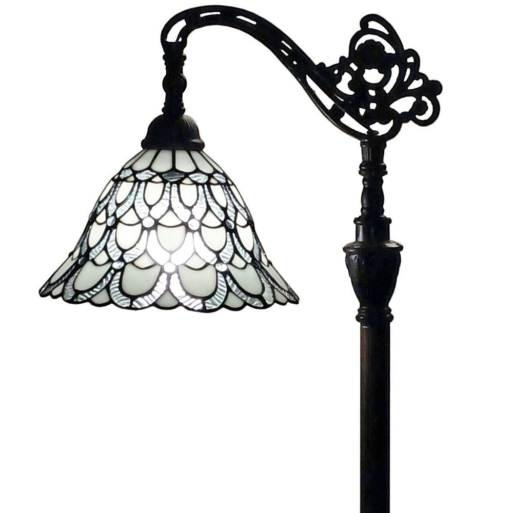 62" Brown Traditional Shaped Floor Lamp With White Stained Glass Bowl Shade HomeRoots