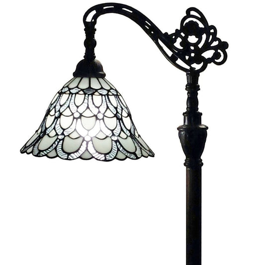62" Brown Traditional Shaped Floor Lamp With White Stained Glass Bowl Shade HomeRoots
