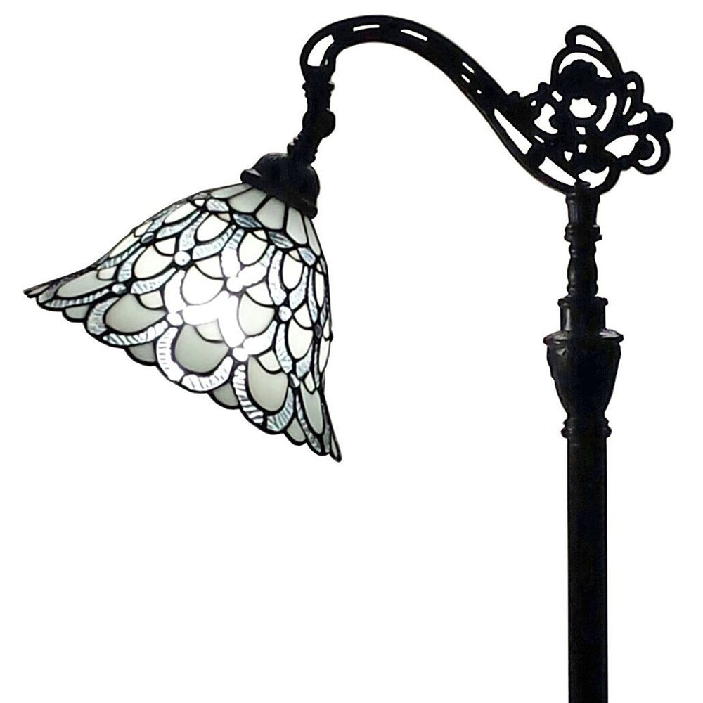 62" Brown Traditional Shaped Floor Lamp With White Stained Glass Bowl Shade HomeRoots