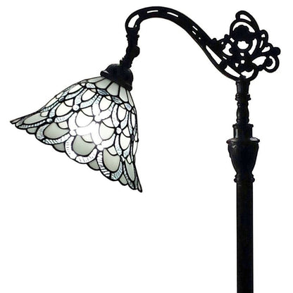 62" Brown Traditional Shaped Floor Lamp With White Stained Glass Bowl Shade HomeRoots