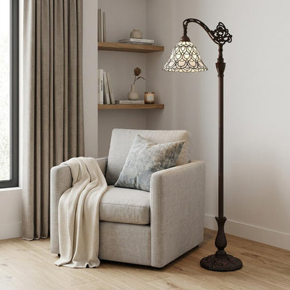 62" Brown Traditional Shaped Floor Lamp With White Stained Glass Bowl Shade HomeRoots