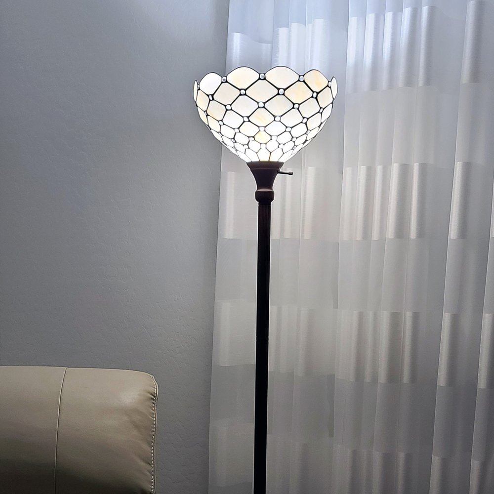 62" Brown And White Floor Lamp With White Glass Bowl Shade — view 3