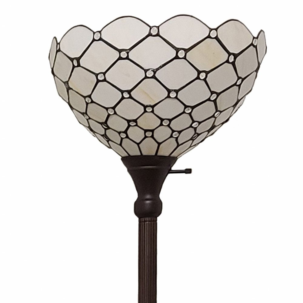 62" Brown And White Floor Lamp With White Glass Bowl Shade — view 4