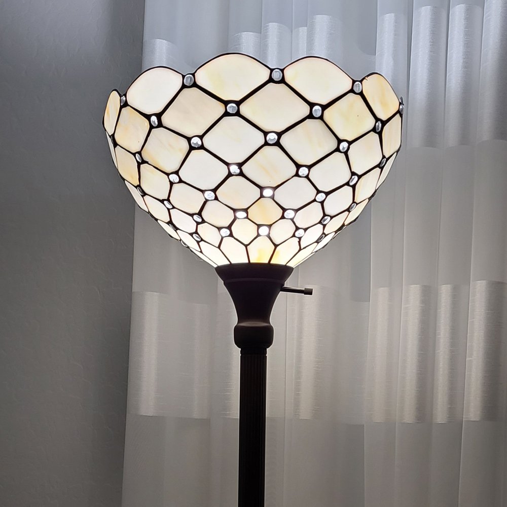 62" Brown And White Floor Lamp With White Glass Bowl Shade — view 6