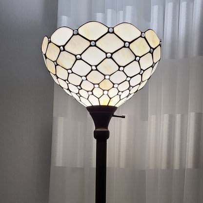 62" Brown And White Floor Lamp With White Glass Bowl Shade