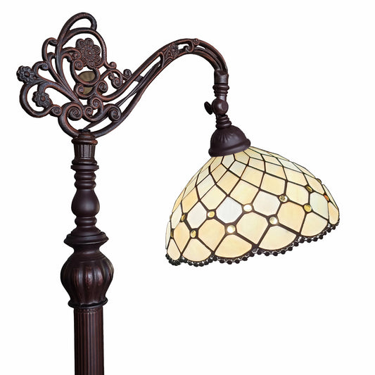 62" Brown And White Floor Lamp With White Glass Bowl Shade