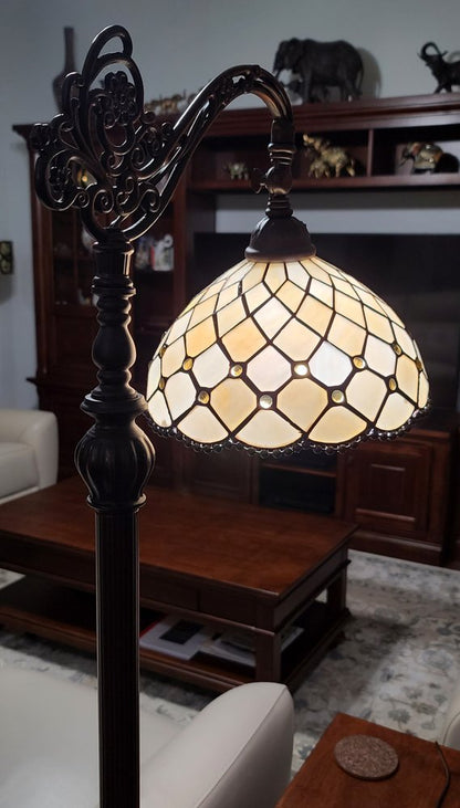 62" Brown And White Floor Lamp With White Glass Bowl Shade HomeRoots