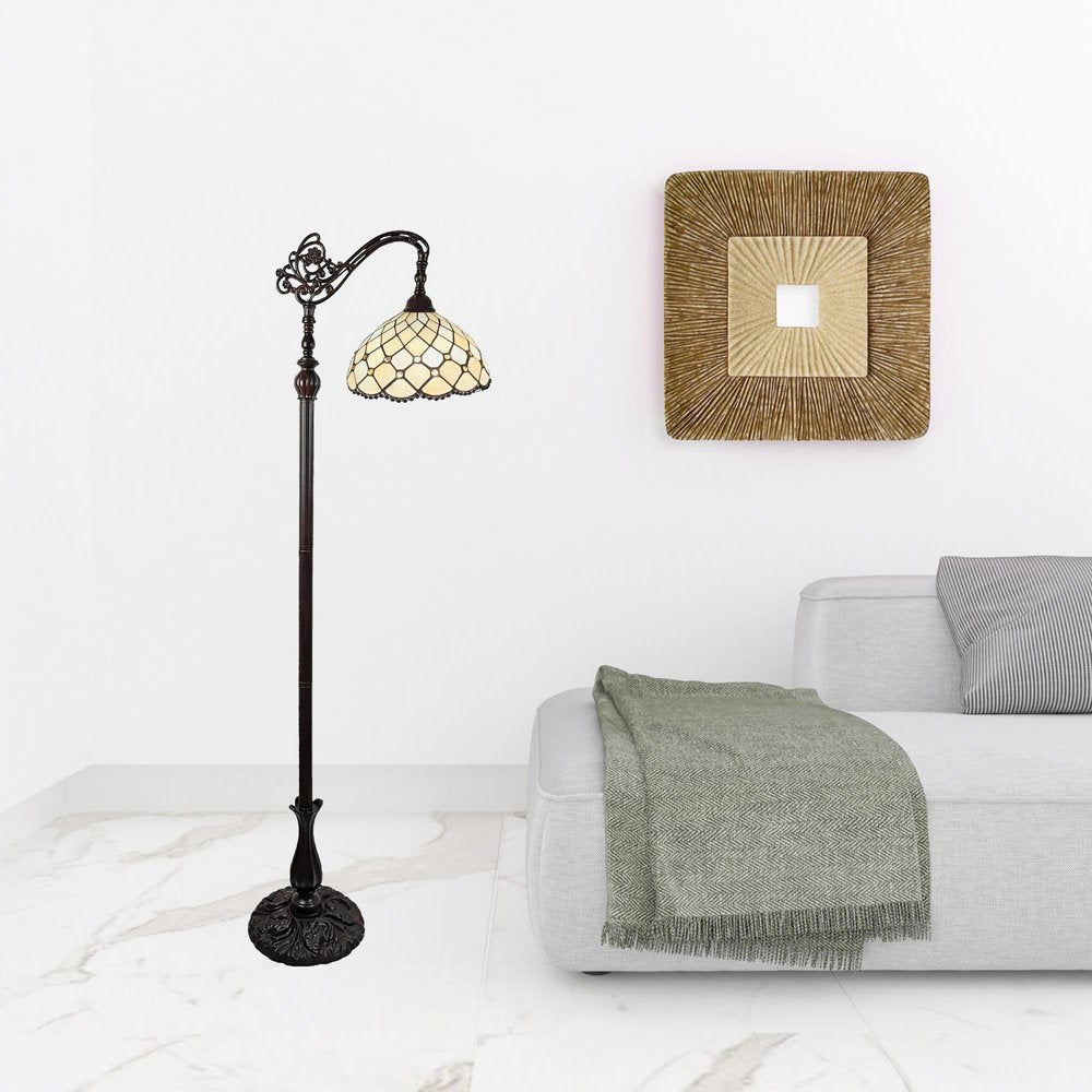 62" Brown And White Floor Lamp With White Glass Bowl Shade HomeRoots