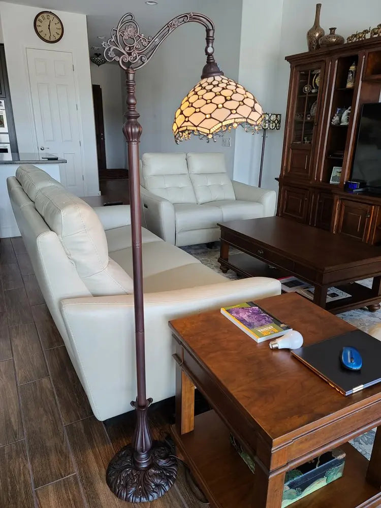 62" Brown And White Floor Lamp With White Glass Bowl Shade HomeRoots