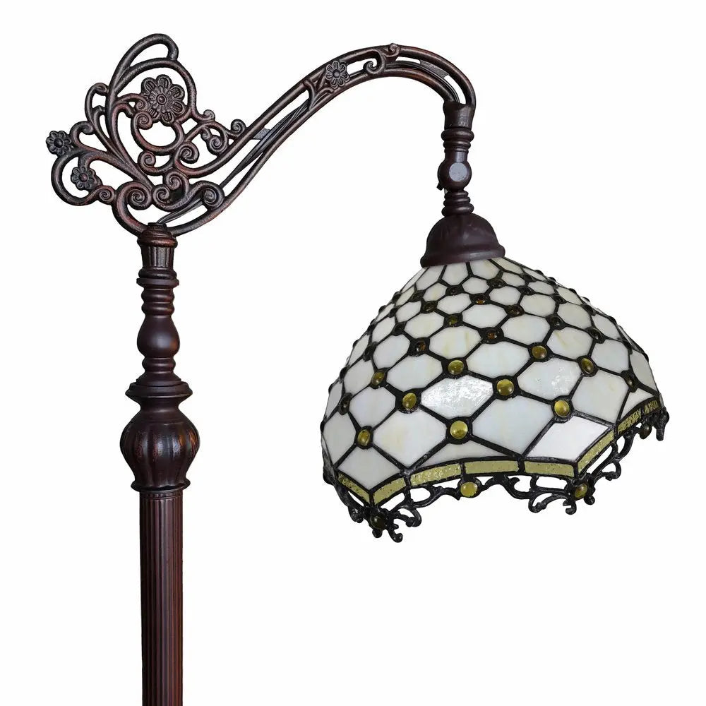 62" Brown And White Floor Lamp With White Glass Bowl Shade HomeRoots
