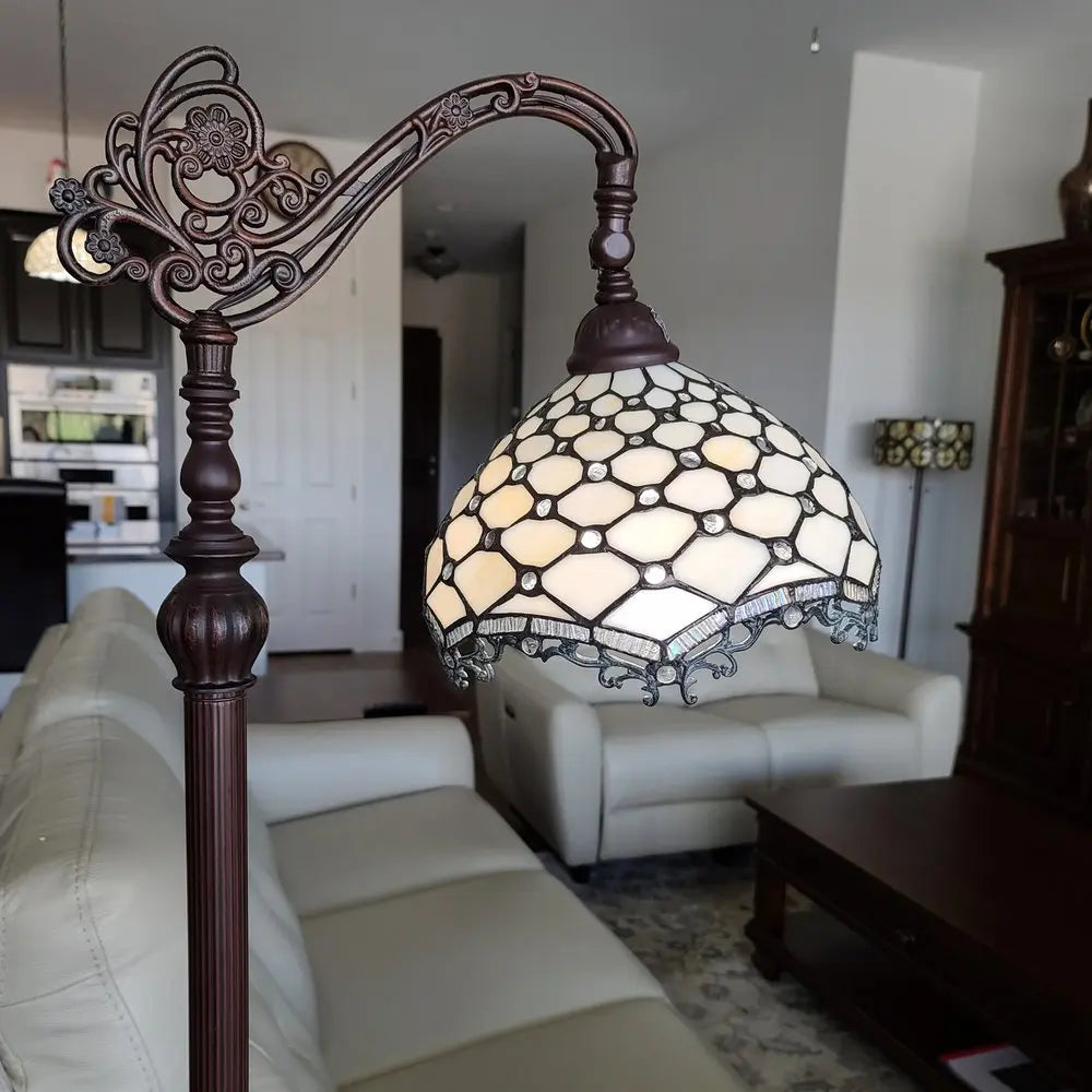 62" Brown And White Floor Lamp With White Glass Bowl Shade HomeRoots