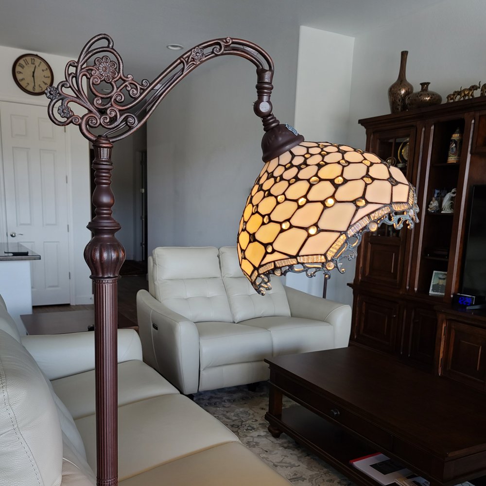62" Brown And White Floor Lamp With White Glass Bowl Shade HomeRoots