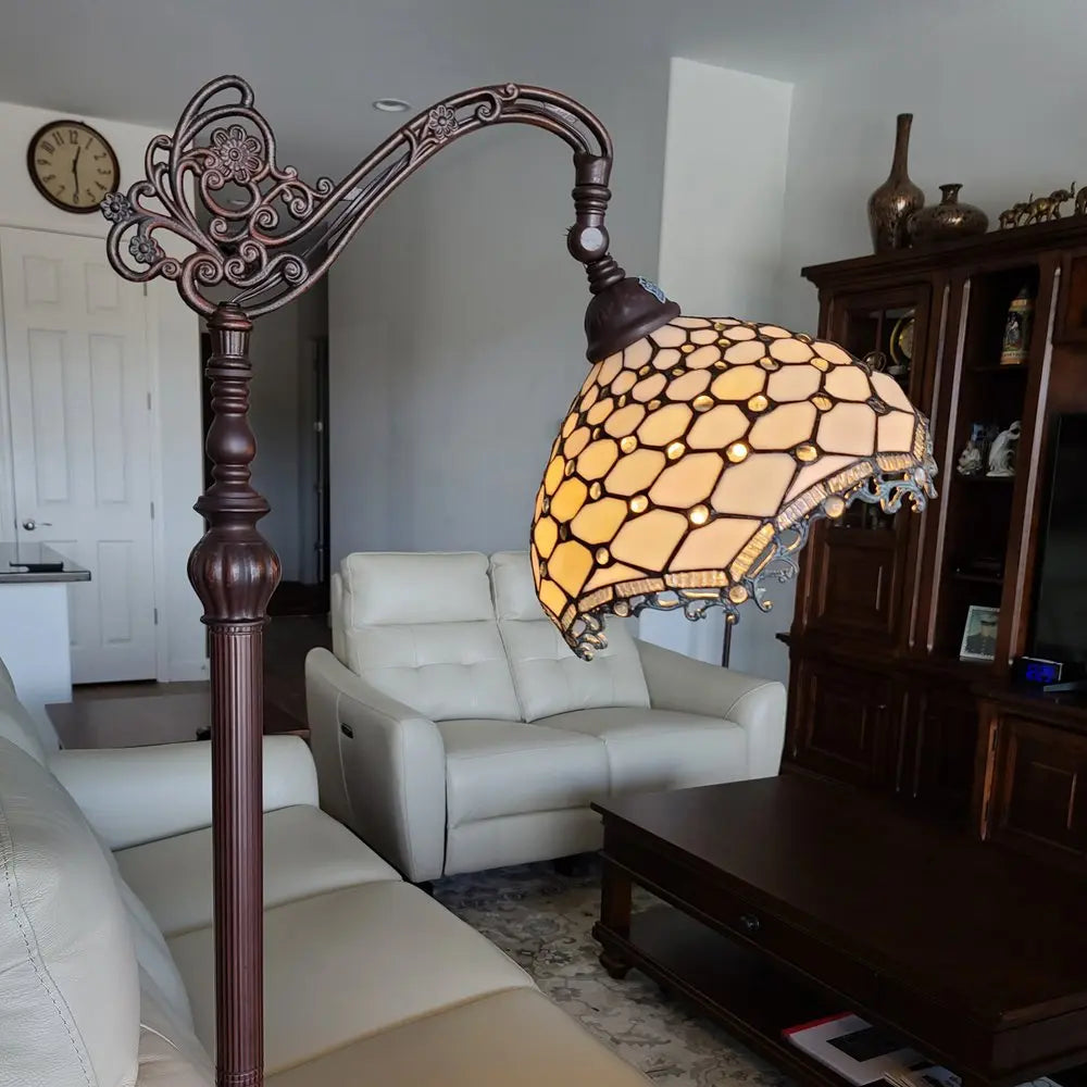 62" Brown And White Floor Lamp With White Glass Bowl Shade HomeRoots