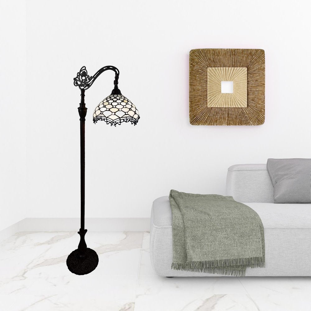 62" Brown And White Floor Lamp With White Glass Bowl Shade HomeRoots