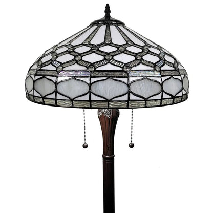 62" Brown And White Two Light Torchiere Floor Lamp With White Geometric Glass Dome Shade HomeRoots