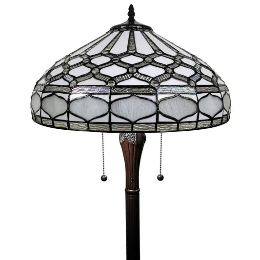 62" Brown And White Two Light Torchiere Floor Lamp With White Geometric Glass Dome Shade HomeRoots
