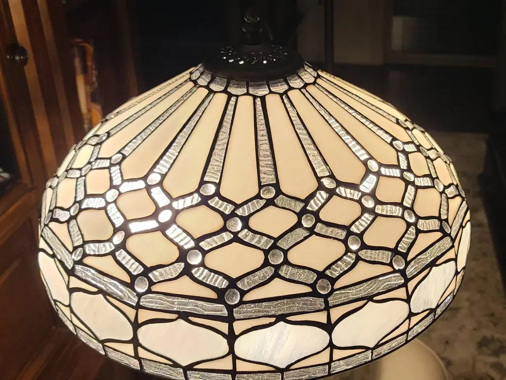 62" Brown And White Two Light Torchiere Floor Lamp With White Geometric Glass Dome Shade HomeRoots