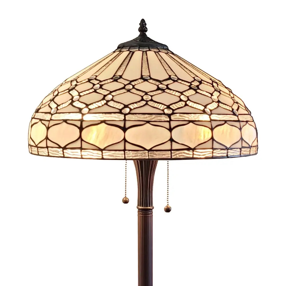 62" Brown And White Two Light Torchiere Floor Lamp With White Geometric Glass Dome Shade HomeRoots