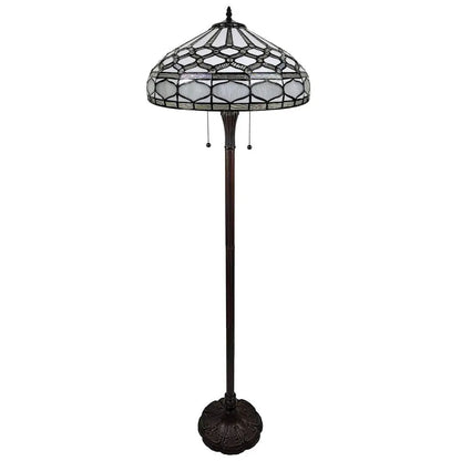 62" Brown And White Two Light Torchiere Floor Lamp With White Geometric Glass Dome Shade HomeRoots
