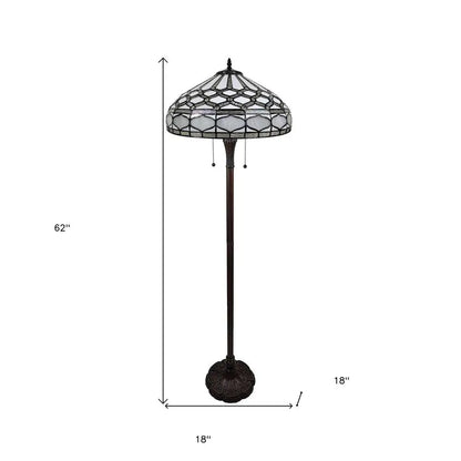 62" Brown And White Two Light Torchiere Floor Lamp With White Geometric Glass Dome Shade HomeRoots