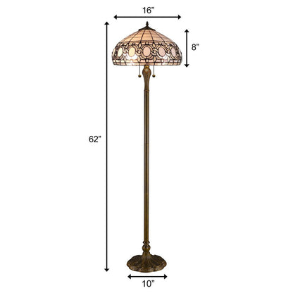 63" Brown Two Light Traditional Shaped Floor Lamp With White Stained Glass Bowl Shade HomeRoots