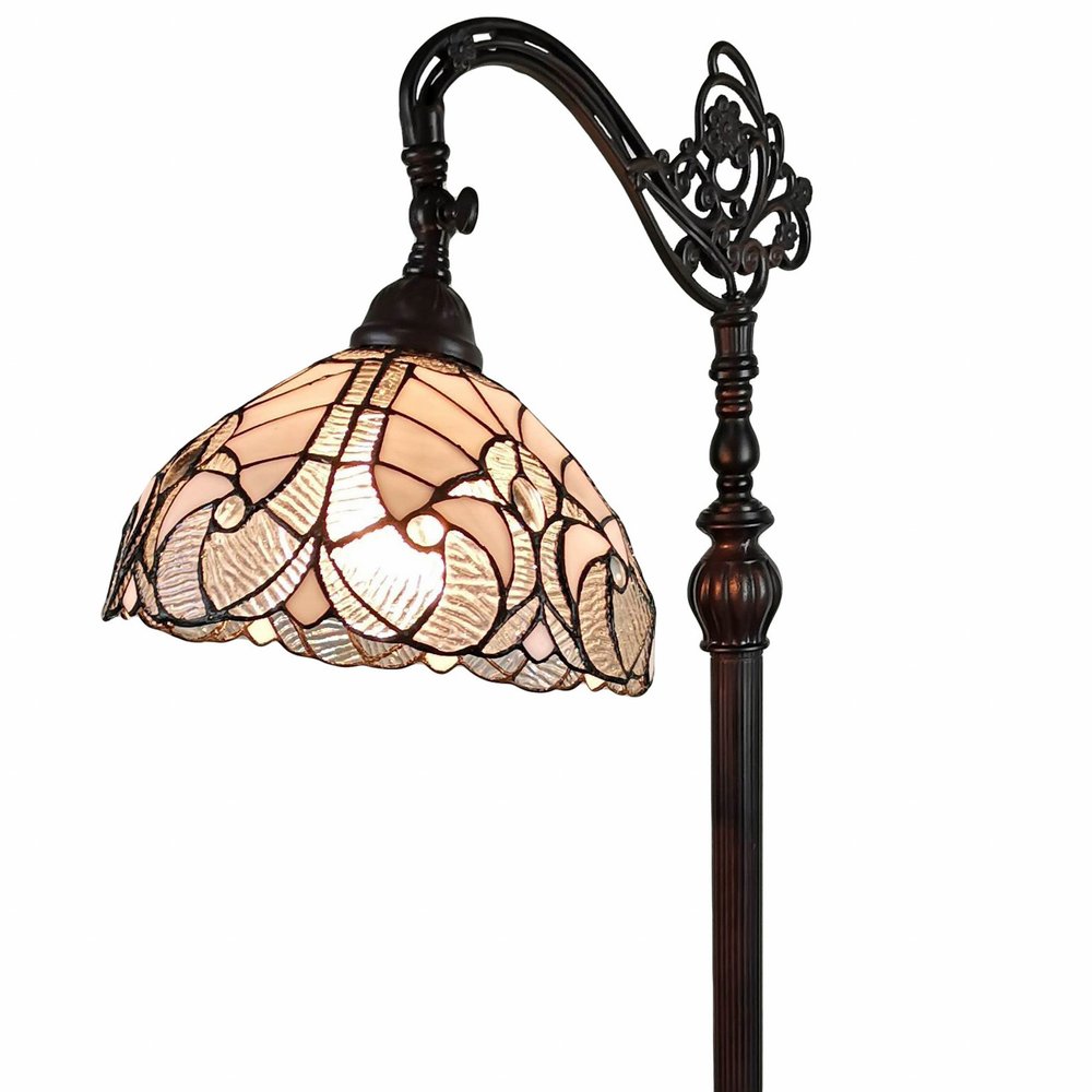 62" Brown And White Floor Lamp With White Glass Bowl Shade — view 1