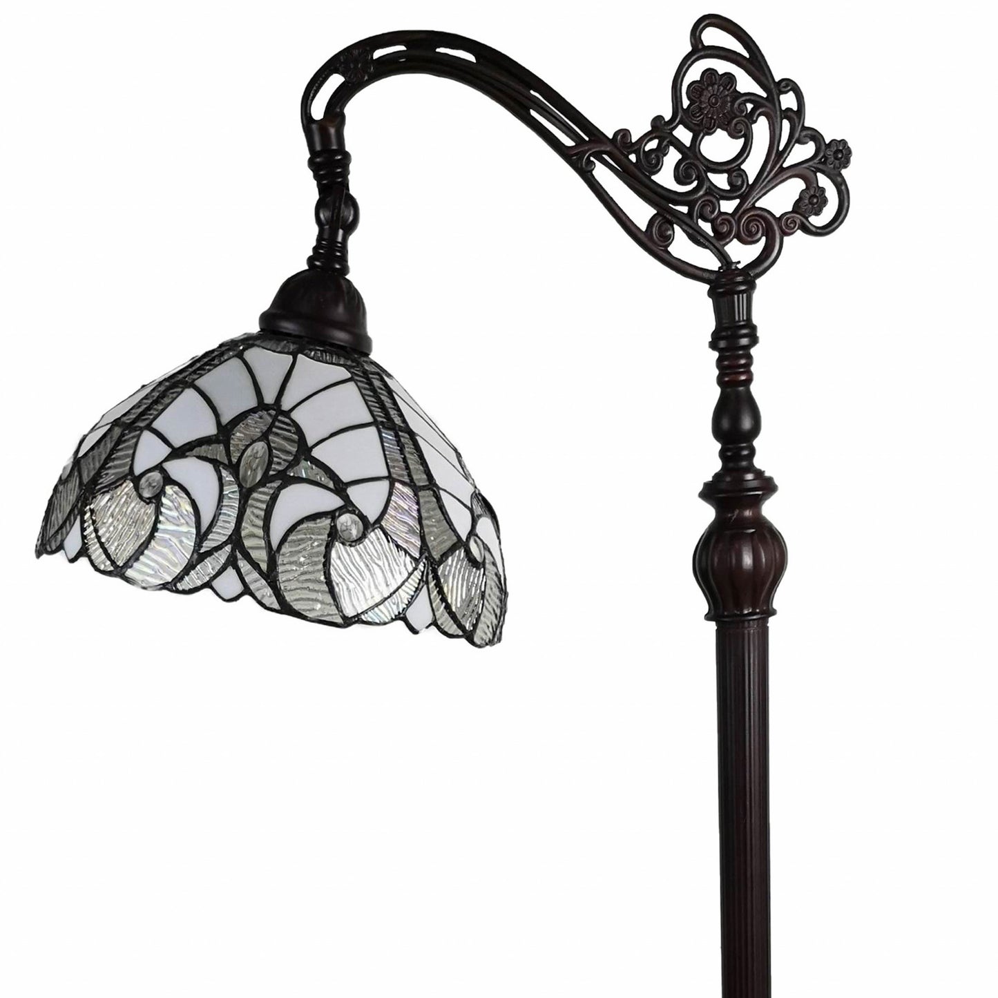 62" Brown Traditional Shaped Floor Lamp With White Stained Glass Bowl Shade