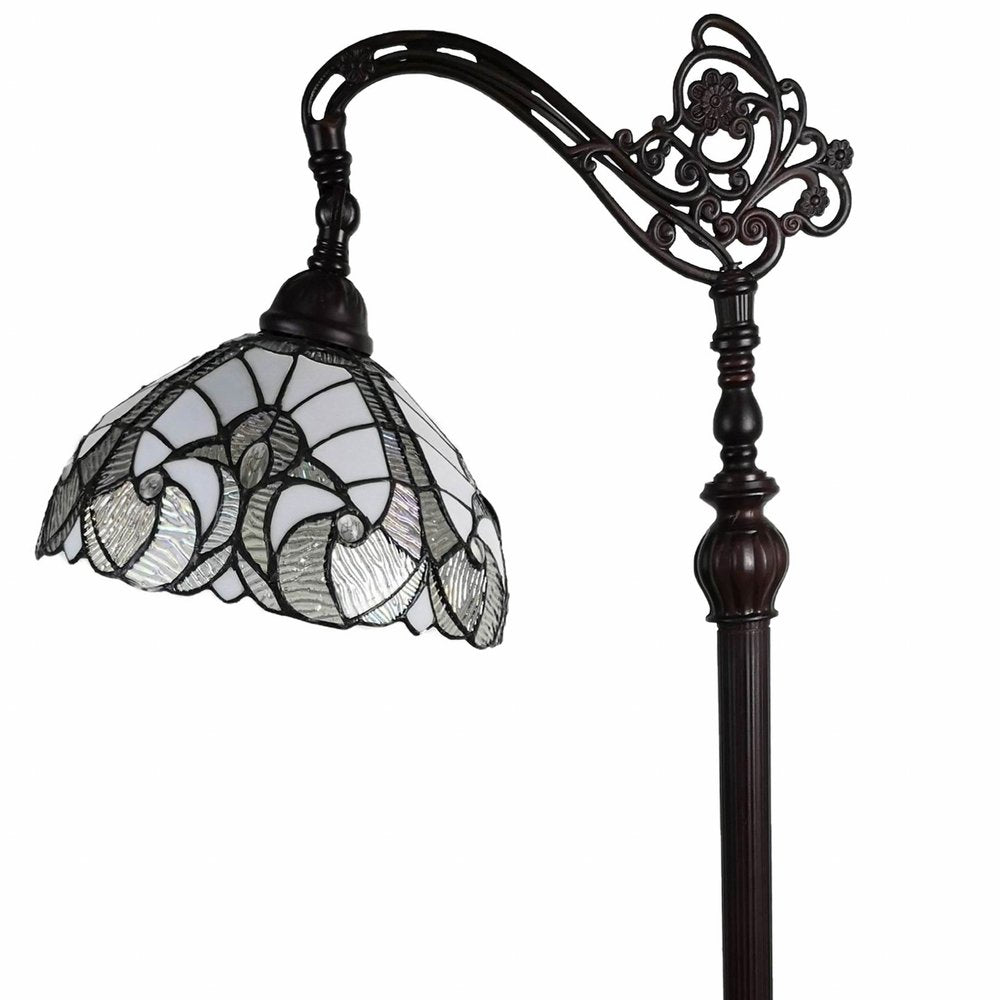 62" Brown And White Floor Lamp With White Glass Bowl Shade — view 3