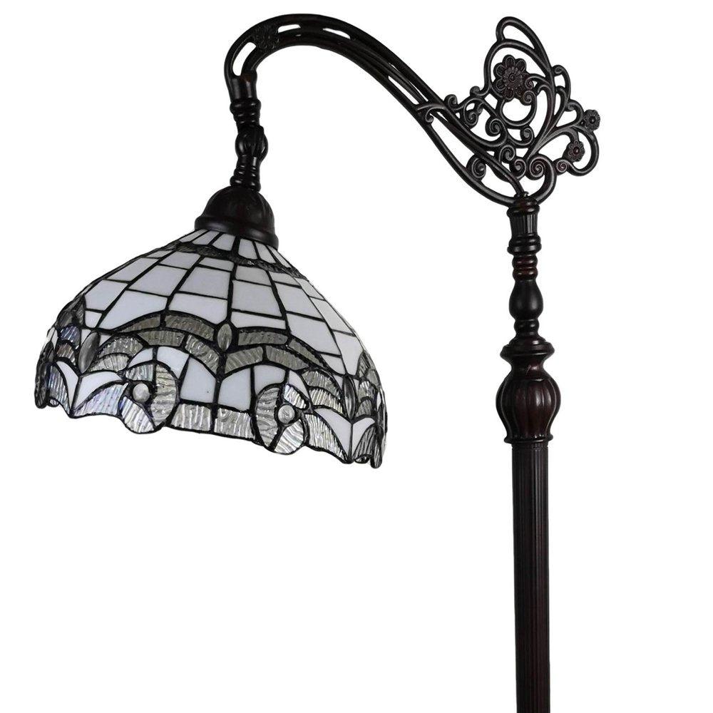 62" Brown Metal Arched Floor Lamp With White Geometric Stained Glass Shade HomeRoots