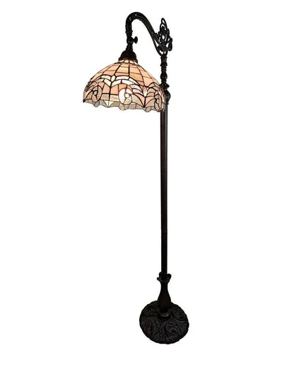62" Brown Metal Arched Floor Lamp With White Geometric Stained Glass Shade HomeRoots