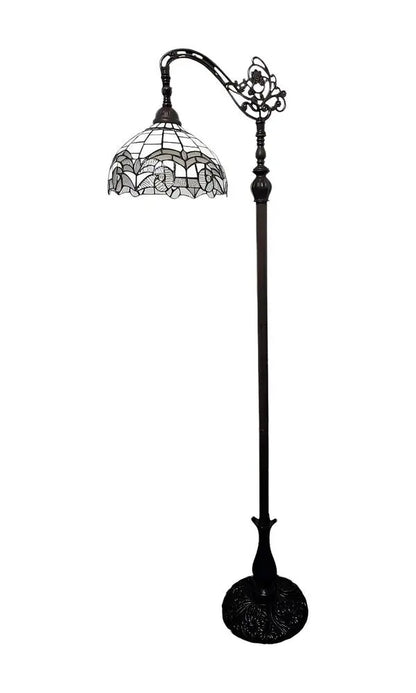62" Brown Metal Arched Floor Lamp With White Geometric Stained Glass Shade HomeRoots