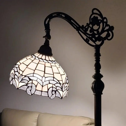 62" Brown Metal Arched Floor Lamp With White Geometric Stained Glass Shade HomeRoots
