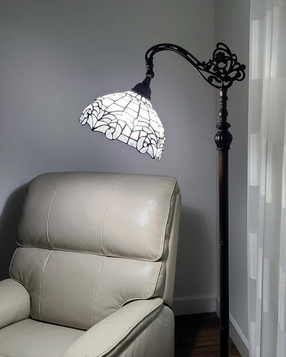 62" Brown Metal Arched Floor Lamp With White Geometric Stained Glass Shade HomeRoots