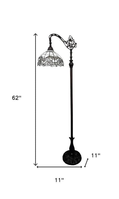 62" Brown Metal Arched Floor Lamp With White Geometric Stained Glass Shade HomeRoots