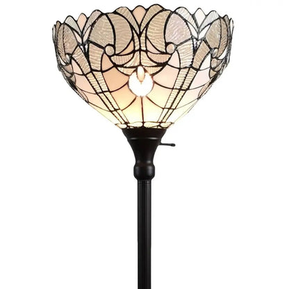 62" Brown Torchiere Floor Lamp With White Tiffany Style Glass Dome Shade HomeRoots