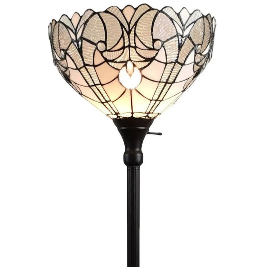 62" Brown Torchiere Floor Lamp With White Tiffany Style Glass Dome Shade HomeRoots