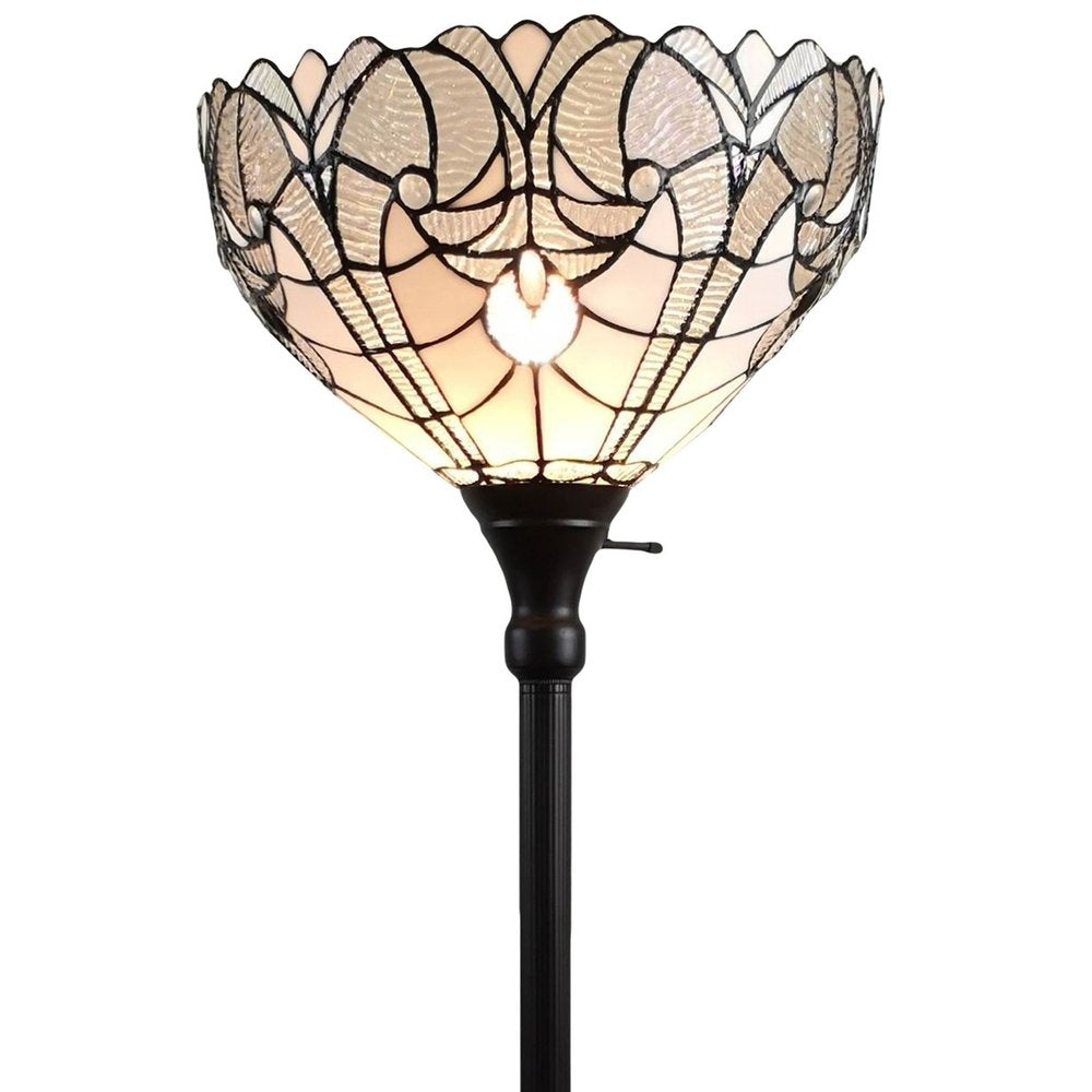 62" Brown Torchiere Floor Lamp With White Tiffany Style Glass Dome Shade — view 1