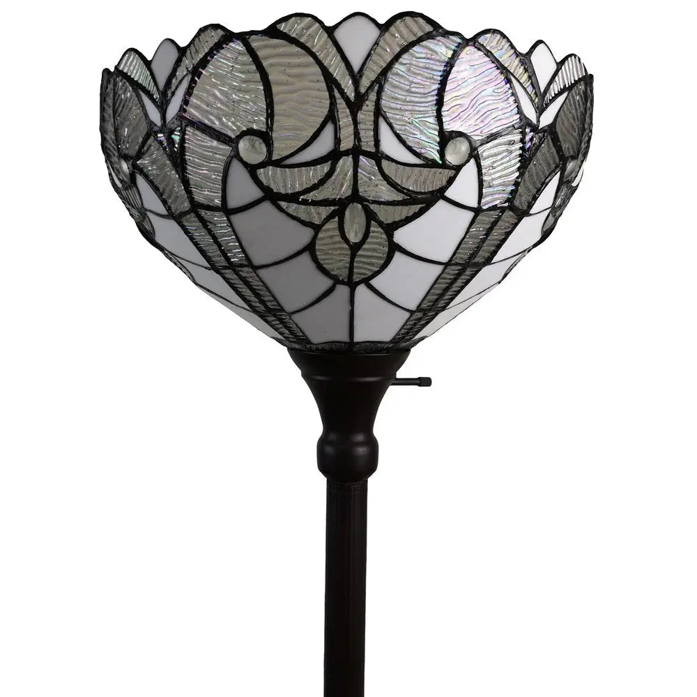 62" Brown Torchiere Floor Lamp With White Tiffany Style Glass Dome Shade HomeRoots